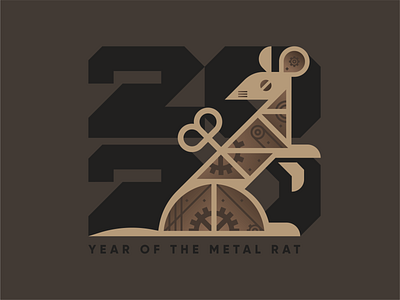 2020: Year of the Metal Rat animal custom type gear geometric illustration industrial logo metallic mouse new year robot steampunk