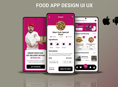 FOOD DELIVERY MOBILE APP DESIGN UI app branding design graphic design illustration logo typography ui ux vector