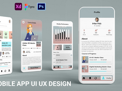 ONLINE LEARNING APP app design e learning graphic design learning mobile app online typography ui ux vector