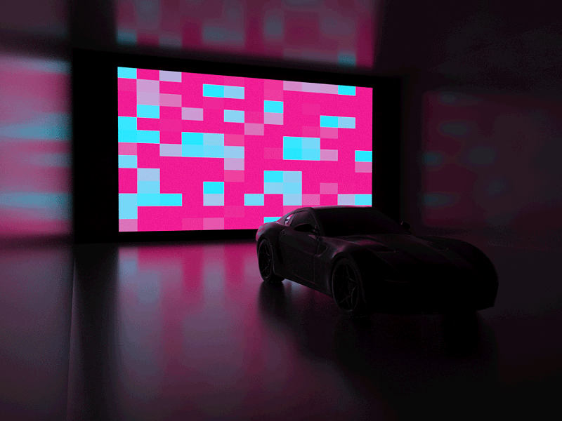 Disco Ferrari. 3d 4d c4d car cinema cyan ferrari grid noise octane pink pixels