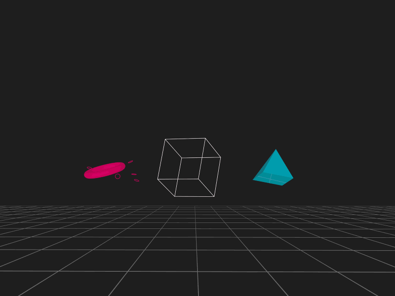 Torus vs Pyramid. 3d 4d cinema cube flat grid minimal pyramid torus x particles