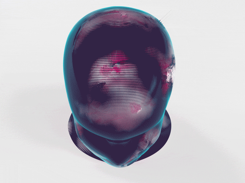 Head disintegration _ early days. 3d alembic c4d cyan gif head houdini octane scattering sidefx sss subsurface