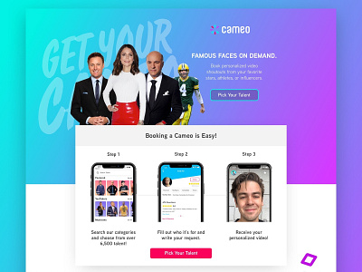 Cameo | Book a Cameo Landing Page ads advertisement app book app cro design ecomm ecommerce facebook ads klientboost landing page ui
