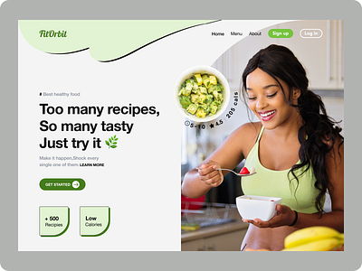 Diet recipes landing page 3d animation branding color design designer diet figma food graphic design hello dribbble illustration landing page logo motion graphics typography ui ux vector web