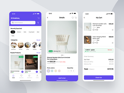 Ecommerce Furniture App app branding cart chair check out colour design designer furniture graphic design grid hello dribbble icons mobile price typography ui unsplash