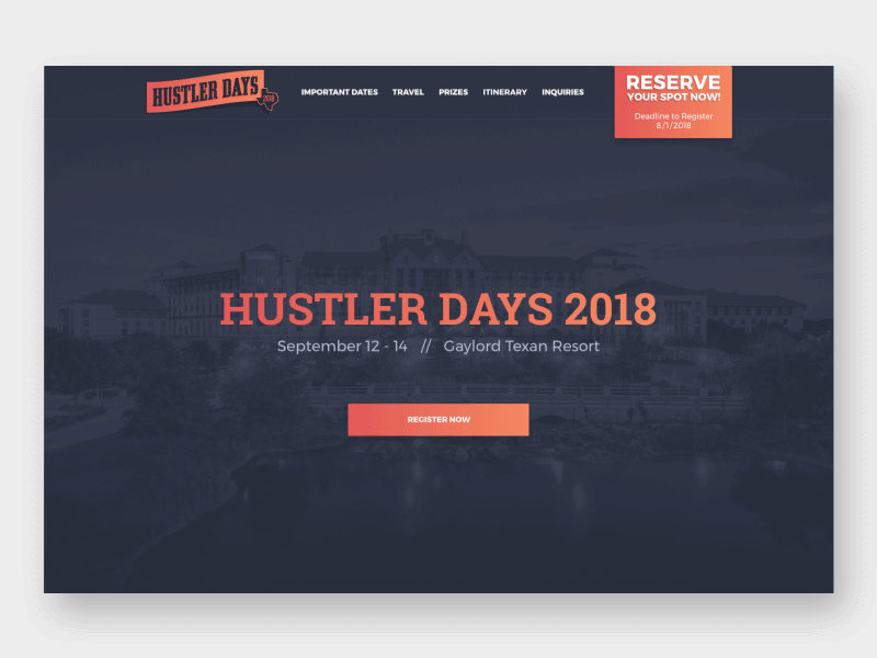 Hustler Days Registration Site – Prototype ae after effects animation gif hustler hustler turf equipment motion prototyping texas ui ux web