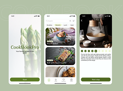 CookBookPro - Recipe App | UX/UI study project app cook cookbook cooking design designer food illustration typography ui ux