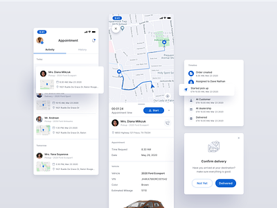 BayouFord Driver App activity app car clean delivery design emptystate icon illustration maps track ui ux