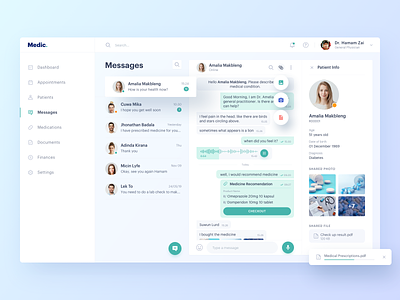 Medical Dashboard - Messages app business chat clean contact dashboad design doctor file health icon medical message profile send ui ux