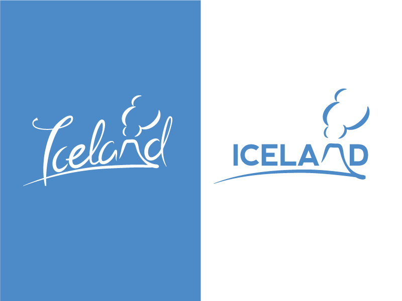 Iceland Logos blue hand lettering iceland logo volcano