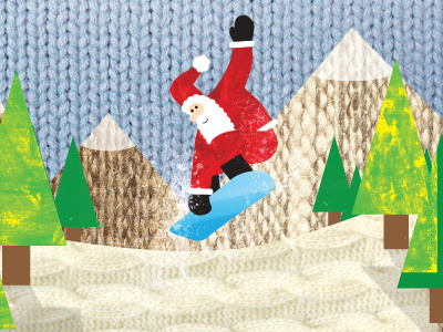 Snowboarding Santa christmas grab illustration landscape santa snowboarding texture