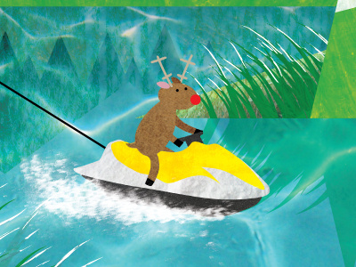 Rudolf Water Skiing chrismas card illustration rudolf texture water water ski