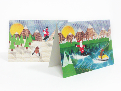 Happy Holidays! cards christmas illustration landscape rudolf santa snowboard waterski