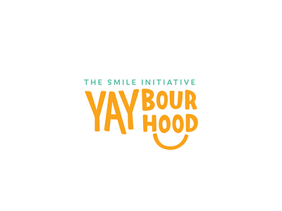 YAYbourhood Logo alberta branding community developer friendly gold happy lettering logo logotype neighborhood neighbourhood playful smile smiley face teal whimsical wordmark yellow