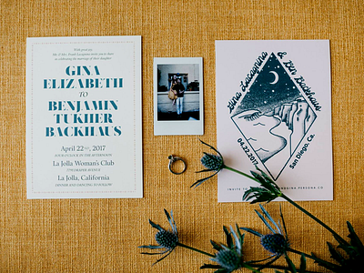 Print Materials for a Beach Wedding blue california illustration invites pink print type wedding