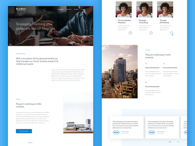 Consulting Group Landing Page arrows asymmetry blue cards clean consulting logo corporate hero home landing landingpage negativespace shadow testimonials ui whitespace