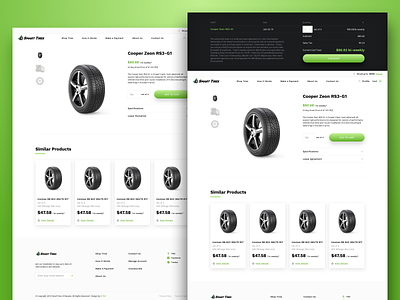 Rent to Own Tires Cart Dropdown auto branding car cards cart checkout dark design ecommerce green layout tires typography ui