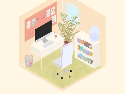 Isometric Home Office illustration procreate