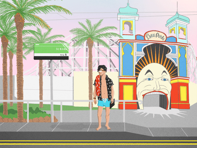 Tumblr x Lenovo | Melbourne Reimagined 2d animation australia color gif illustration loop luna park melbourne roller coaster st kilda summer