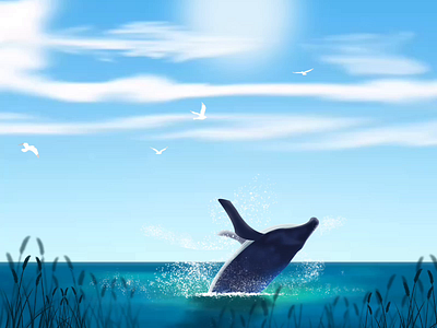 A jumping whale animation color illustration light