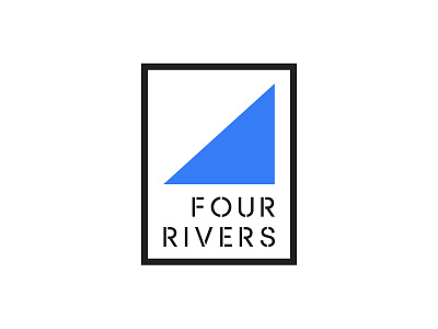 Four Rivers Theatre Company blue minimal minimalist logo minimalistic rectangle rectangular shape shape logo simple simple logo stencil stencil font triangle