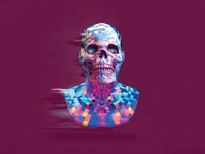 MiniMan Records Artwork 2 3d abstract acid acid head art artwork color colorful colour colourful dark degrade destroyed face head photoshop skull squares