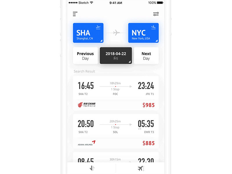 Animation Practice: Flight booking App