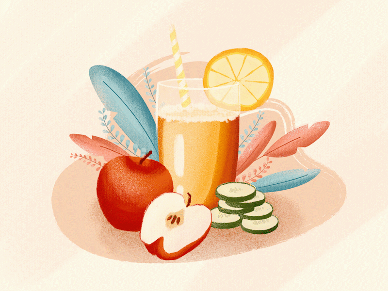 juice&apple&cucumber animation apple color cucumber design fruit gif illustration juice leaf spring ui