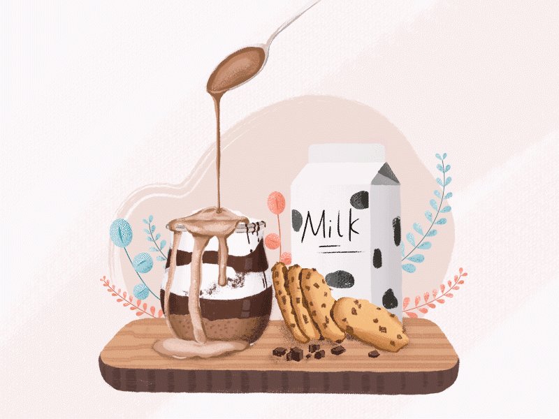 dessert & milk & cookie afternoon tea animation biscuit breakfast chocolate cook cookie design dessert food gif illustration lose weight milk