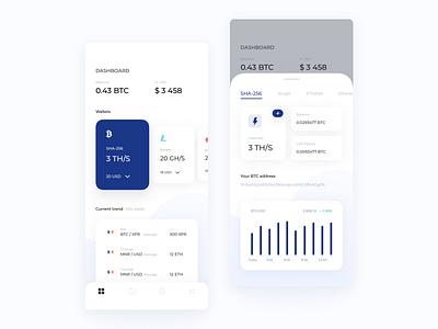 Financial app blue btc card data visualization financial page ui