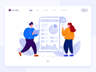 Financial 03 app bank blue character clean cooperation data data visualization design financial graphics home illustration office page plant ui web