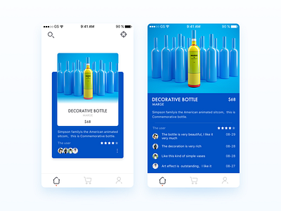 Card Design app blue card comments home icon ios search shopping simple