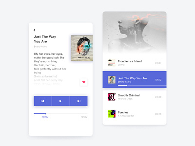 Music Player clean interface ios list music page purple typography white