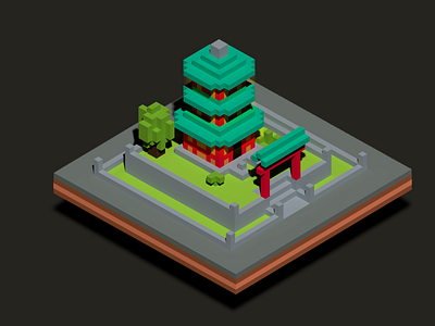 3D Pagoda isometric magicavoxel pagoda