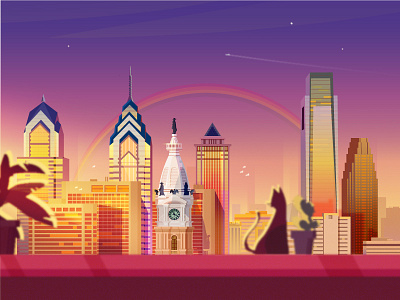 Philadelphia.USA cat city illustrations rainbow