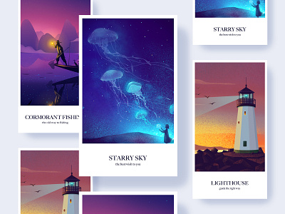 Good April april fishing illustrations lighthouse sky stars