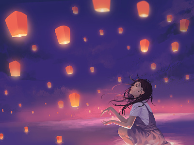 Happy Mid-autumn Day girl illustration lantern mid autumn festival