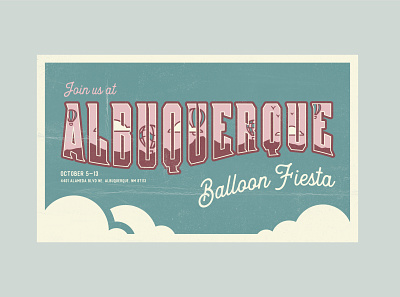 Postcard Poster albuquerque ballon design festival hand lettering hot air balloon illustration illustrator postcard poster vector vintage