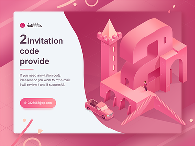 Dribbble Invites x 2 2.5d dribbble giveaway invitation invite invites isometric pink ui