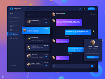 TNQ Dashboard Chatting Page blue chat contact dark darkdashboard dashboard people typography ui uidesign ux