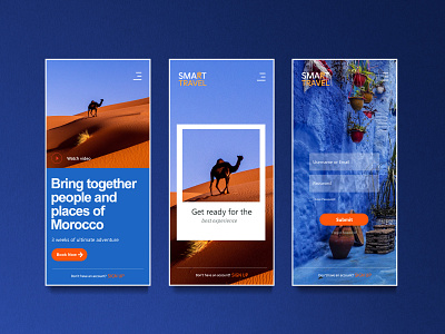 Travel app - Mobile UI adobexd adventure app app design architecture blue desert design geometry logo mobile photoshop shape travel travel agency typography ui uiux ux web