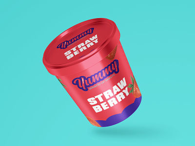 Ice Cream - Yummy - Strawberry brand design designer flavour fruit ice cream icecreamcup identity design illustration label logo package design packaging product shape strawberry sweets typography yummy