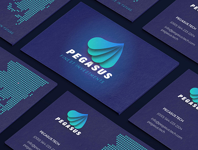 Pegasus Business Cards abstract app app design brand design branding business cards geometry gradient investment logo logo design logotype minimal pegasus shape startup tech tech logo typography