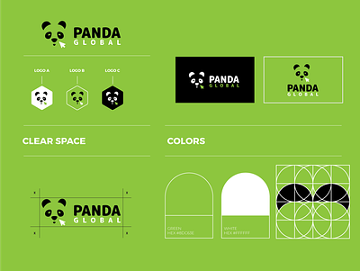 Panda Global - Logo style guide animal branding design geometry illustration logo minimal panda shape typography vector