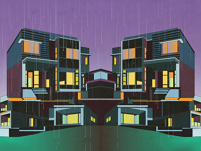 Futuristic Dream home house illustration night purple symmetry villa yellow