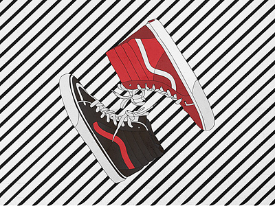 Vans black geometry lines red shoes sneakers