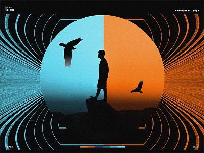 The Birds birds blue boy circle colour futuristic gradient noise orange silhouettes sunset