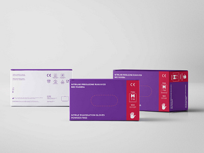 Medical Gloves-Packaging Design Set//Purple abstract box color design designset flat geometry gloves graphic design health care medical minimal packaging packaging design purple setbox shape size skincare typography