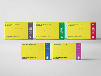 Medical Gloves-Packaging Design Set//Yellow abstract boxes brand branding color design gloves graphic design healthcare medical minimal packagedesign packaging setbox shape size skincare typography yellow