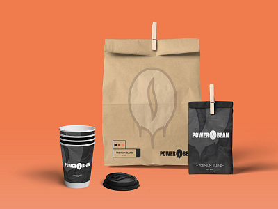 POWER BEAN - COFFEE BAGS & PAPER CUPS blend brand coffee coffee bean coffeecup coffeeshop design eco logotype packaging paper paperbags power premium product roastery typography